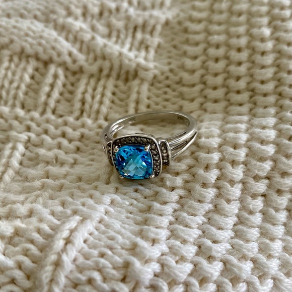 Masterpiece Sterling Silver Blue Topaz & Lab White Sapphire Halo Ring Size 7 - Picture 3 of 17